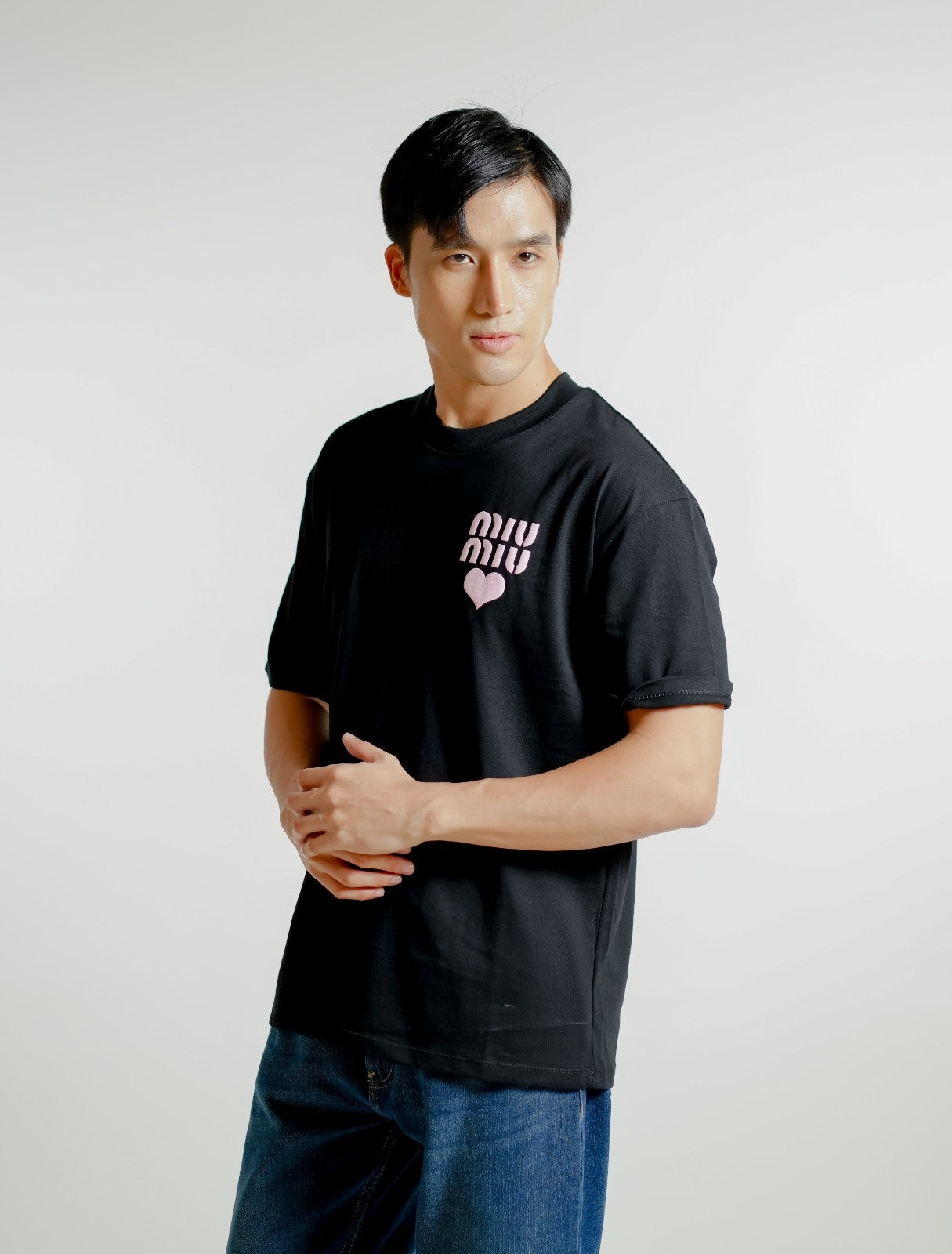 Black Miu Miu-Inspired Heart Logo Tee
