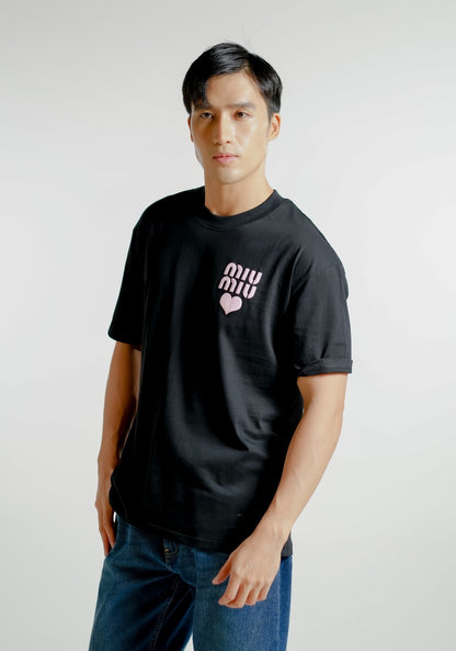 Black Miu Miu-Inspired Heart Logo Tee
