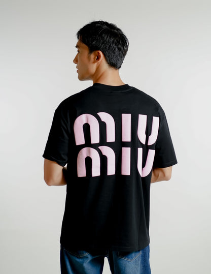 Black Miu Miu-Inspired Heart Logo Tee