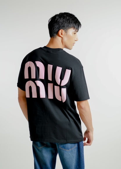 Black Miu Miu-Inspired Heart Logo Tee