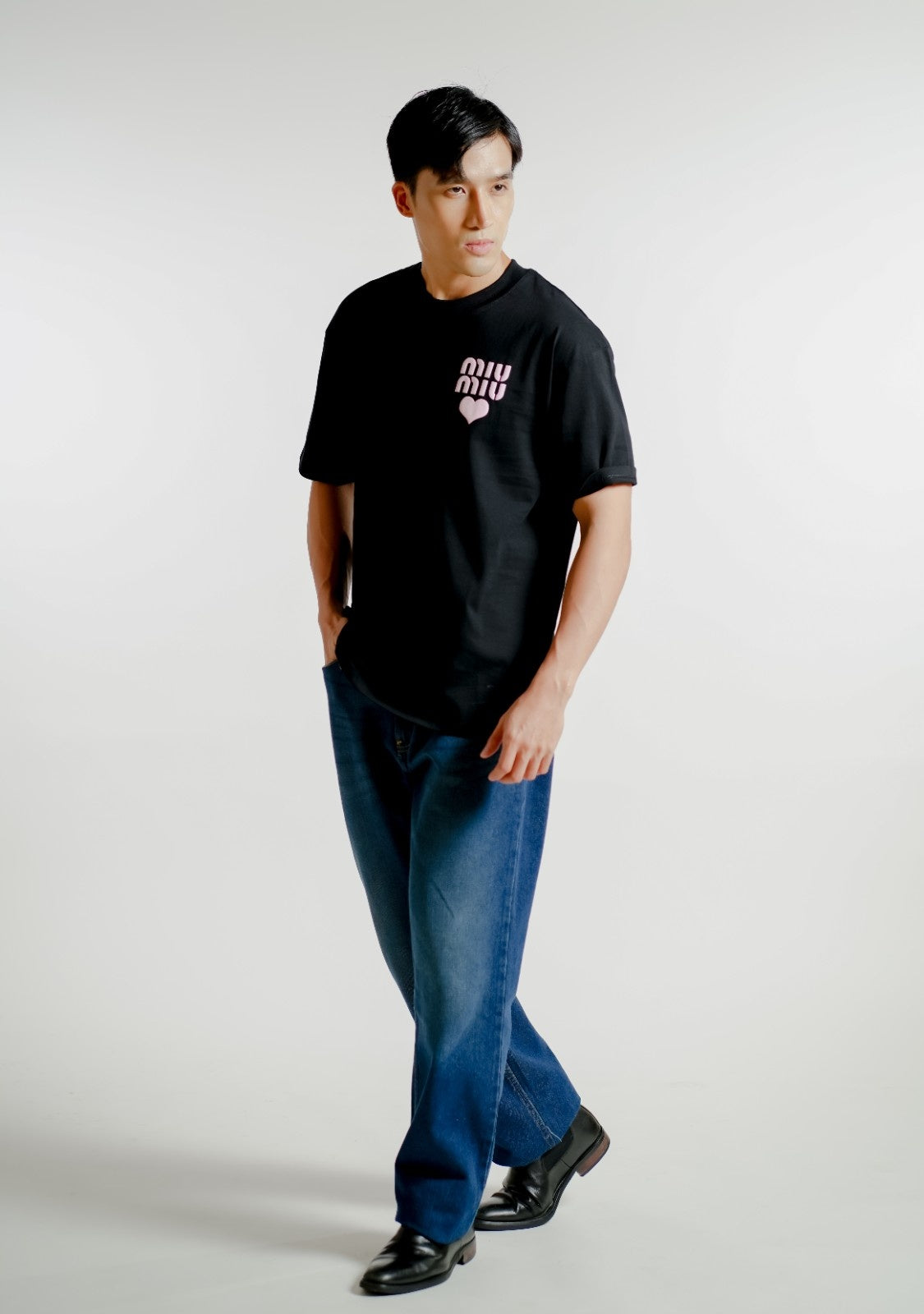 Black Miu Miu-Inspired Heart Logo Tee