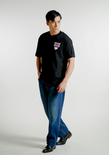 Black Miu Miu-Inspired Heart Logo Tee