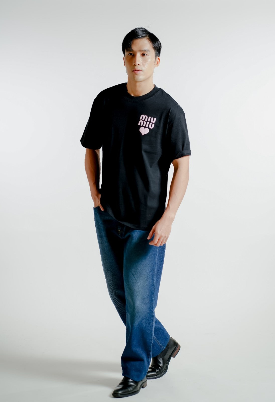 Black Miu Miu-Inspired Heart Logo Tee