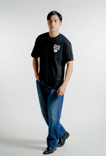 Black Miu Miu-Inspired Heart Logo Tee