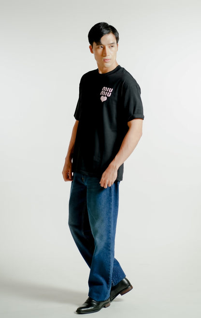 Black Miu Miu-Inspired Heart Logo Tee