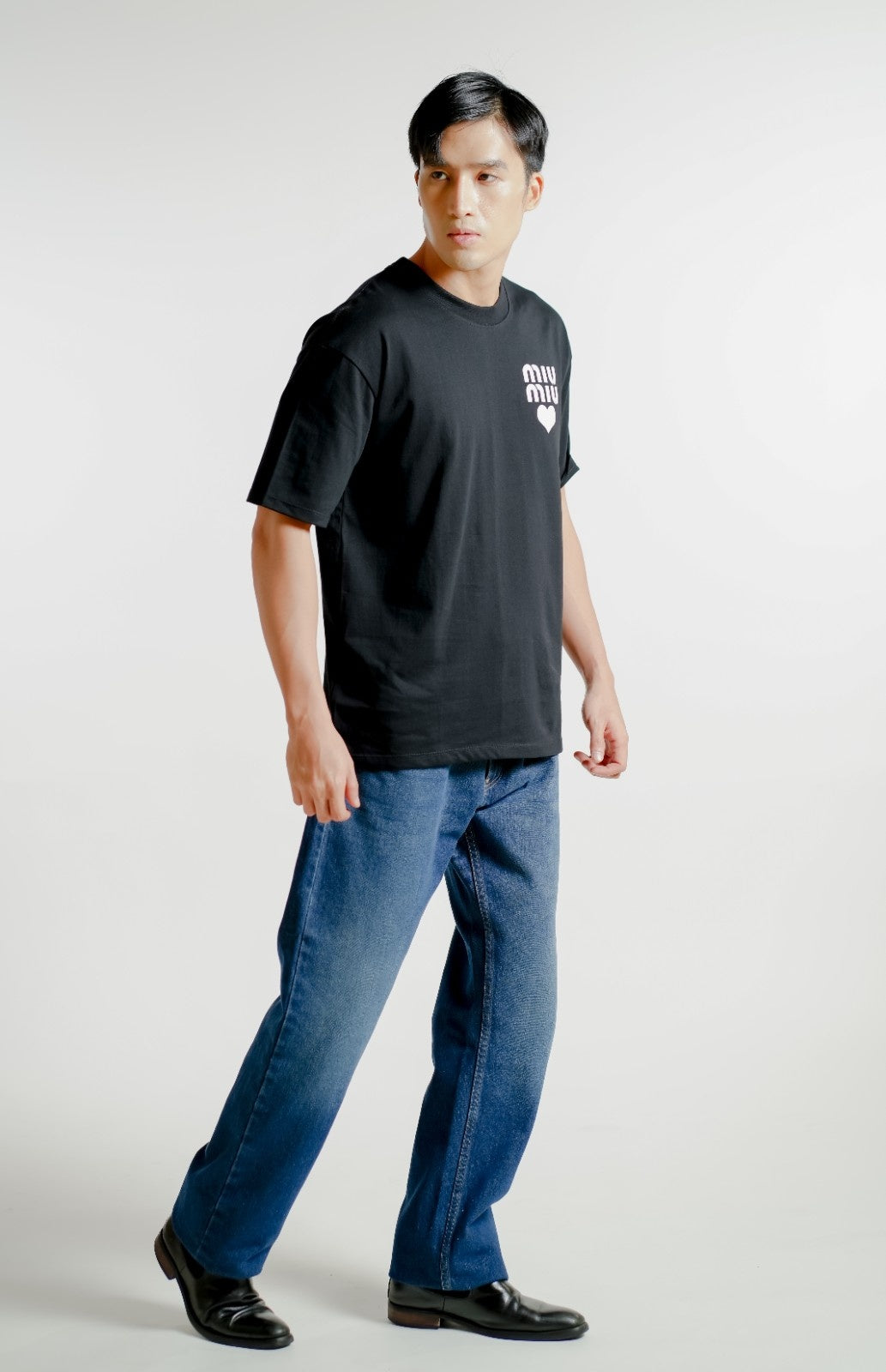 Black Miu Miu-Inspired Heart Logo Tee