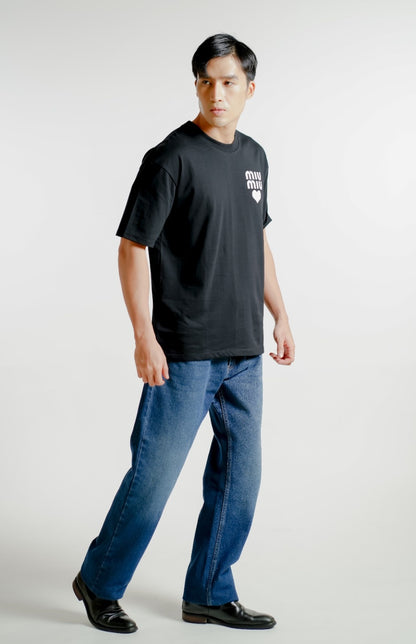 Black Miu Miu-Inspired Heart Logo Tee