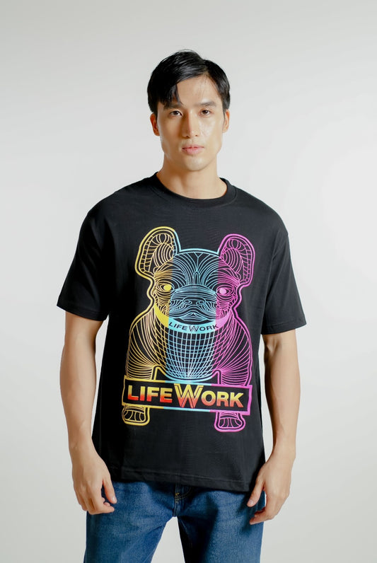 Black Lifework-Inspired Neon Bulldog Tee