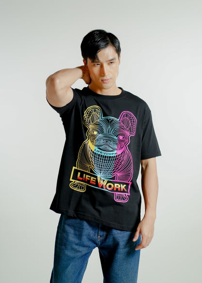 Black Lifework-Inspired Neon Bulldog Tee