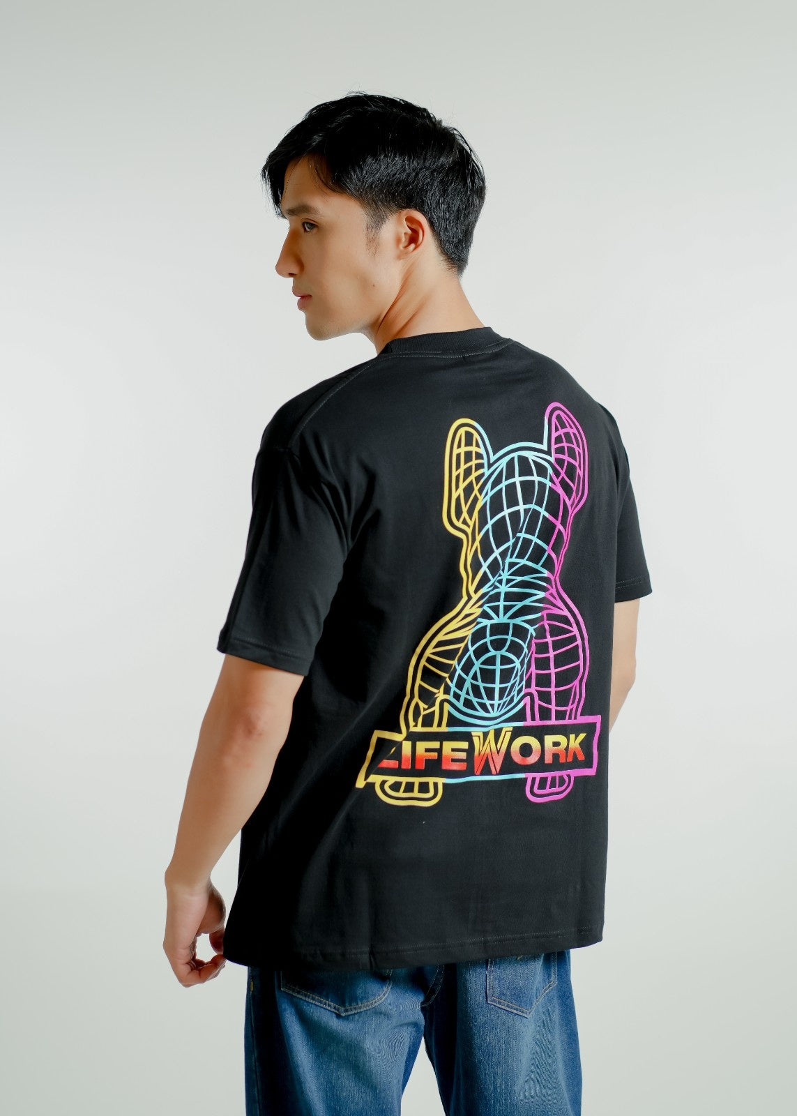 Black Lifework-Inspired Neon Bulldog Tee