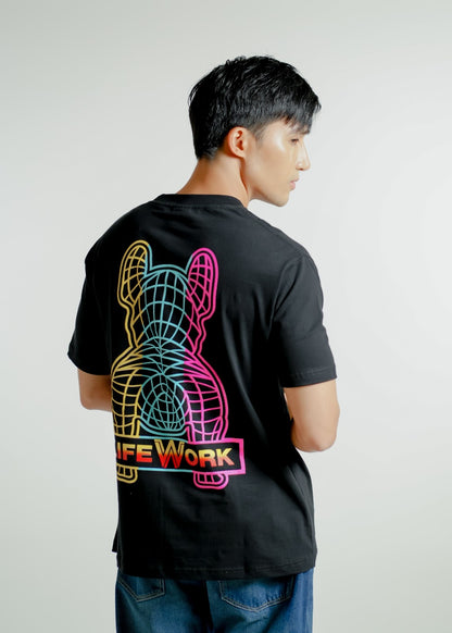 Black Lifework-Inspired Neon Bulldog Tee
