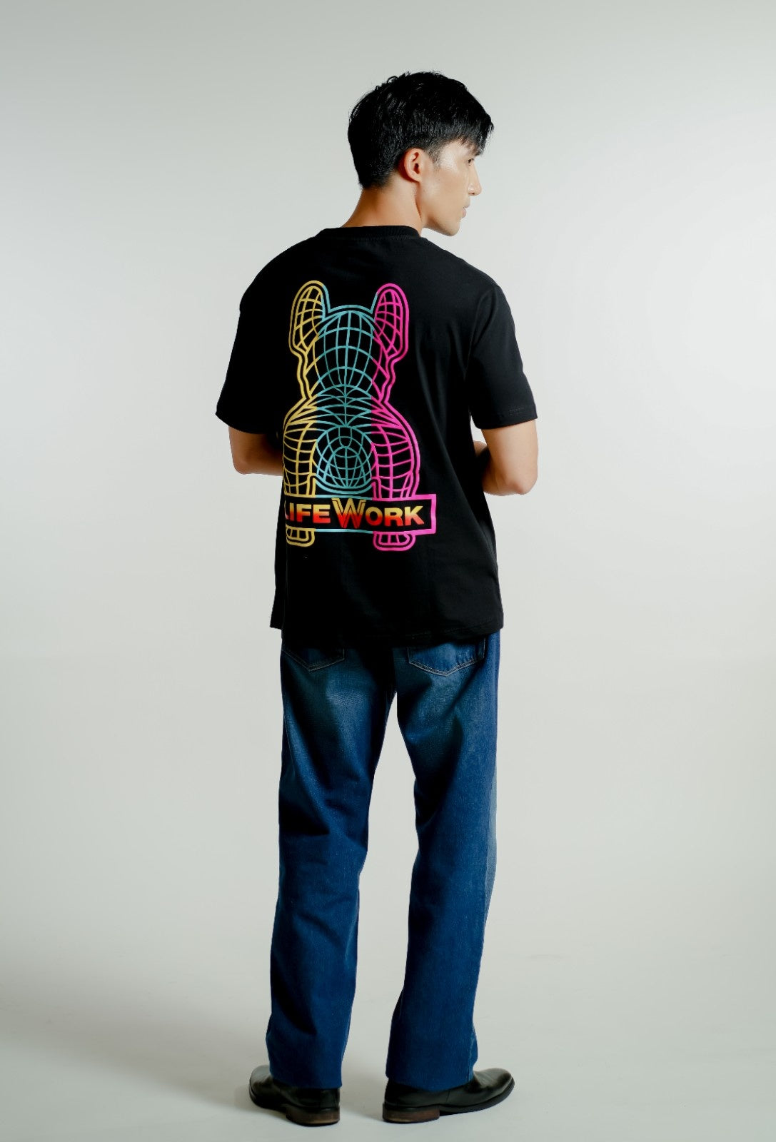 Black Lifework-Inspired Neon Bulldog Tee