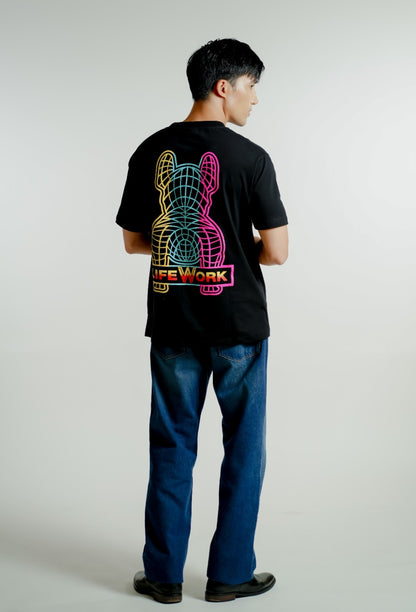 Black Lifework-Inspired Neon Bulldog Tee