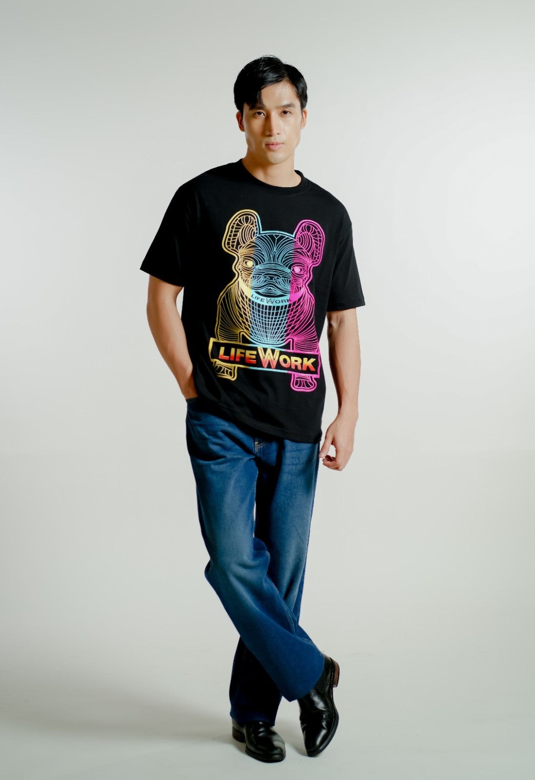 Black Lifework-Inspired Neon Bulldog Tee