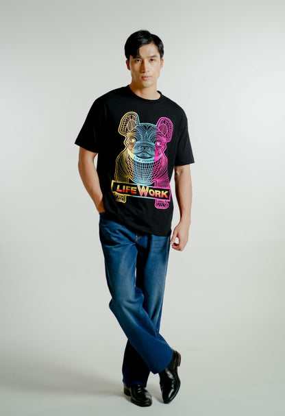 Black Lifework-Inspired Neon Bulldog Tee