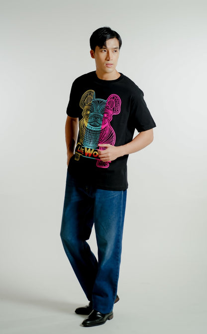 Black Lifework-Inspired Neon Bulldog Tee