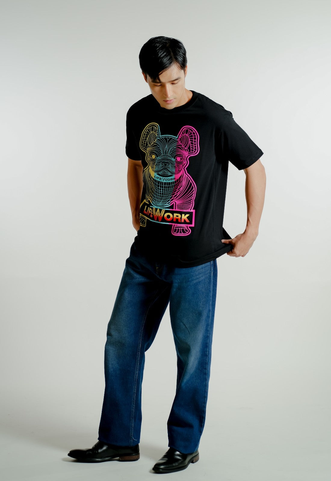 Black Lifework-Inspired Neon Bulldog Tee