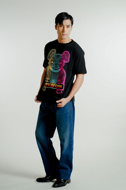 Black Lifework-Inspired Neon Bulldog Tee