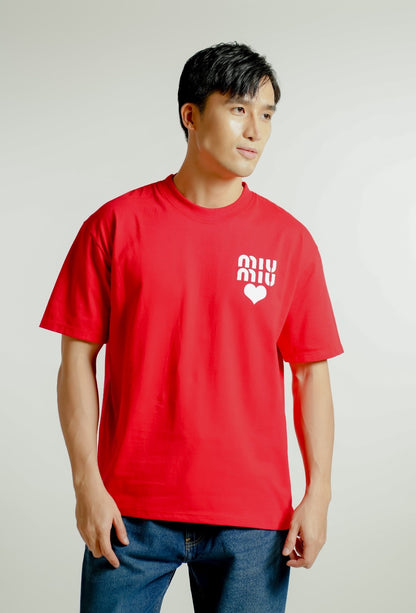 Red Miu Miu-Inspired Heart Logo Tee