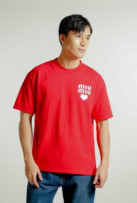 Red Miu Miu-Inspired Heart Logo Tee