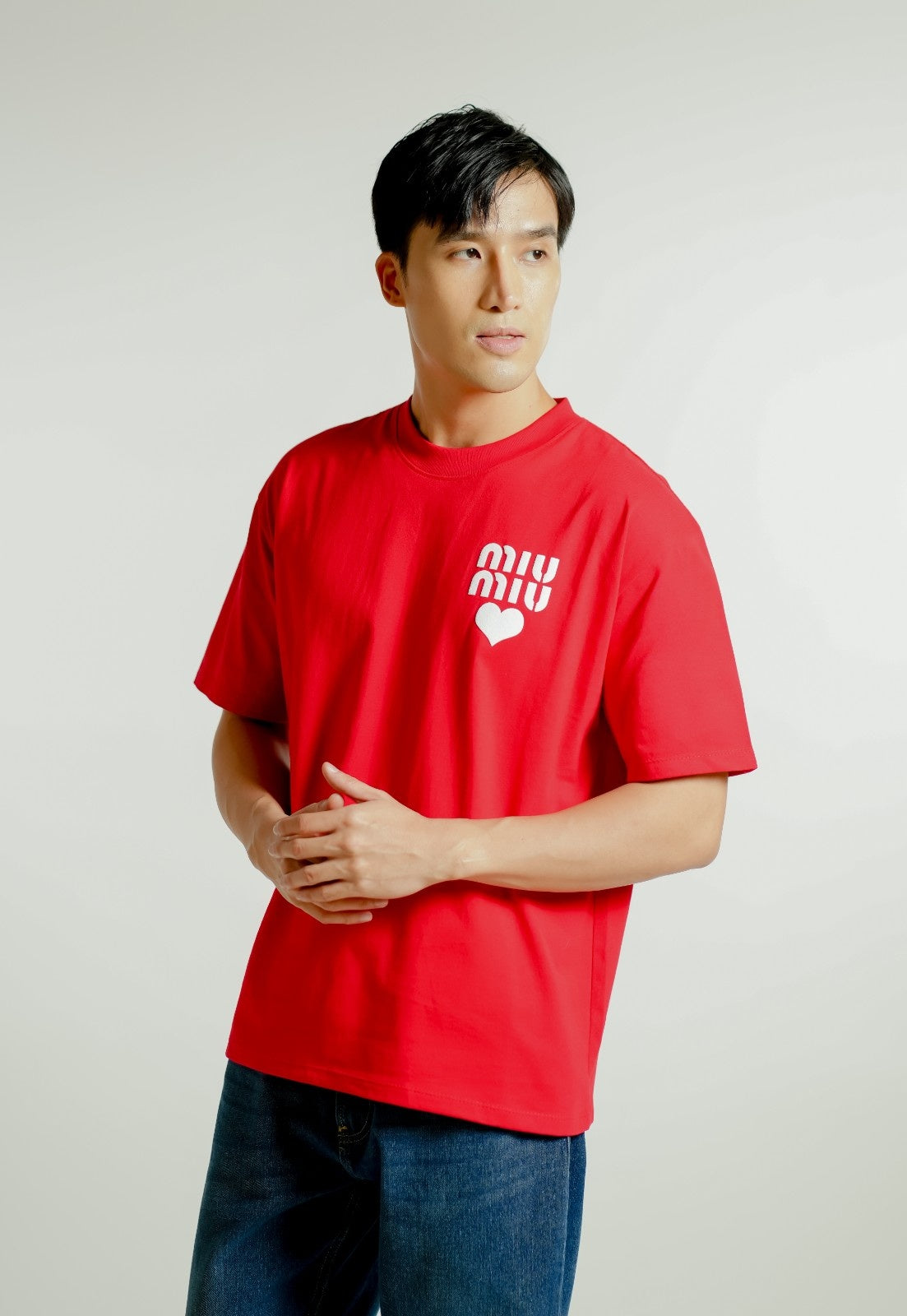Red Miu Miu-Inspired Heart Logo Tee