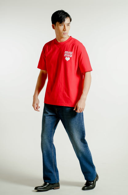 Red Miu Miu-Inspired Heart Logo Tee