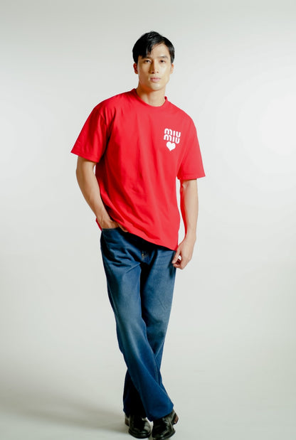 Red Miu Miu-Inspired Heart Logo Tee