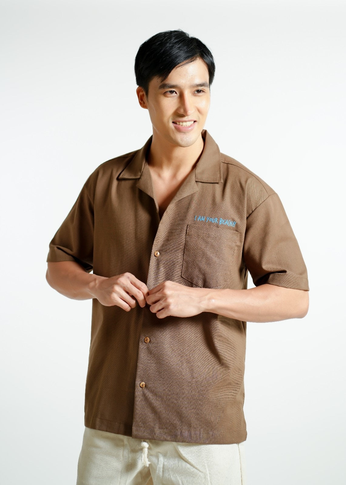 Brown On The Beach Open-Collar Polo