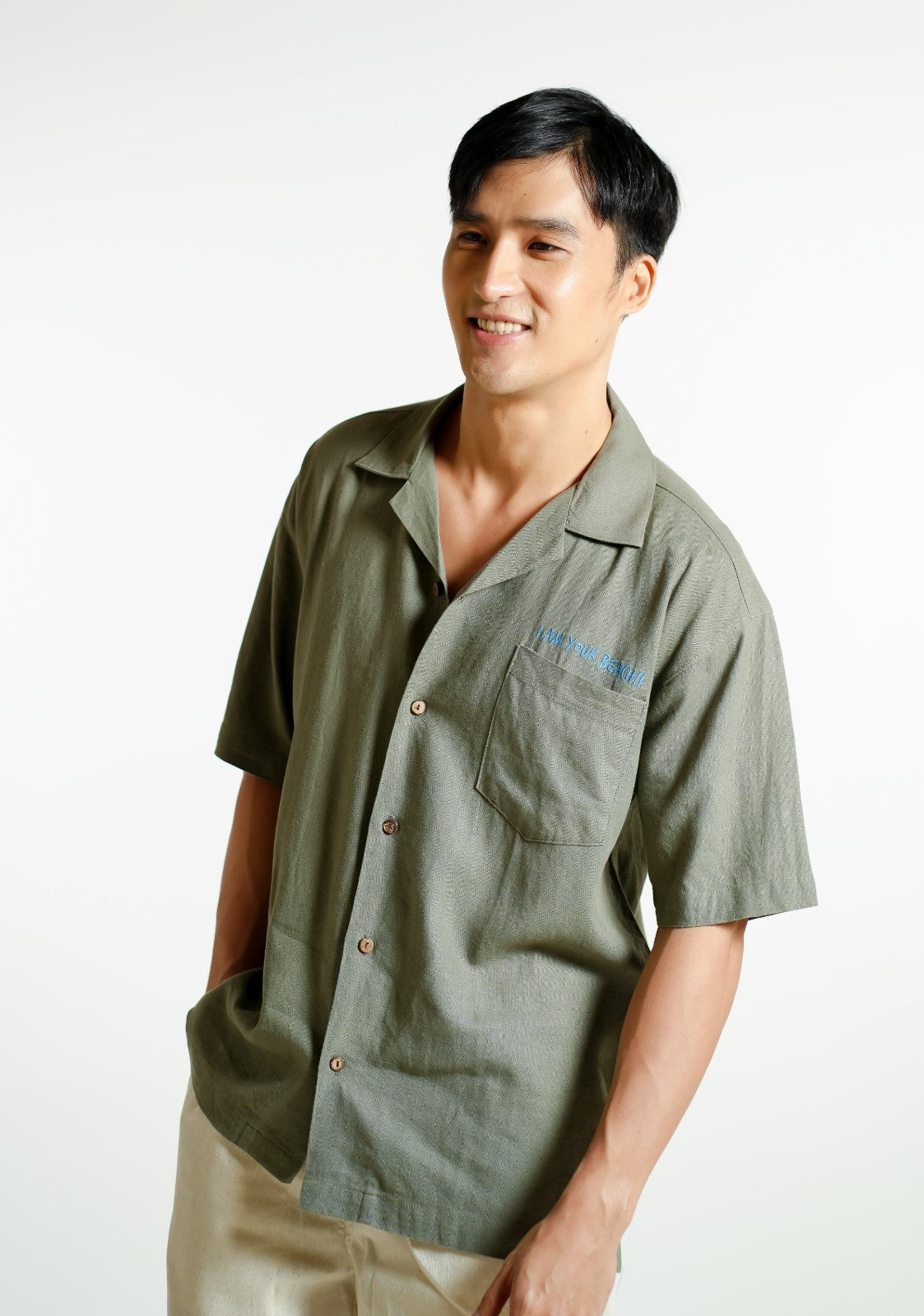 Sage Green On The Beach Open-Collar Polo