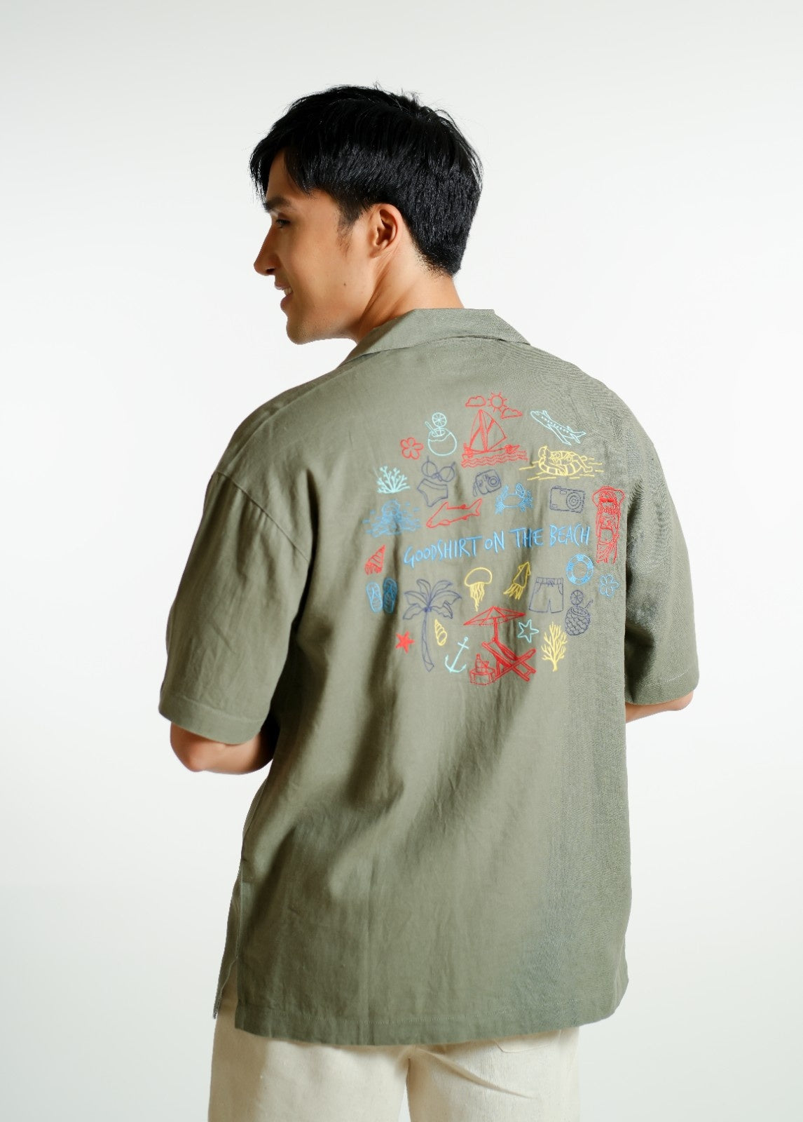 Sage Green On The Beach Open-Collar Polo