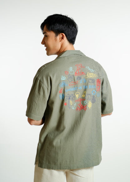 Sage Green On The Beach Open-Collar Polo