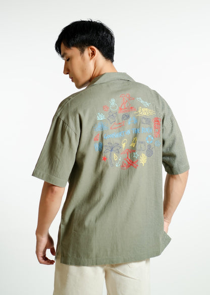 Sage Green On The Beach Open-Collar Polo