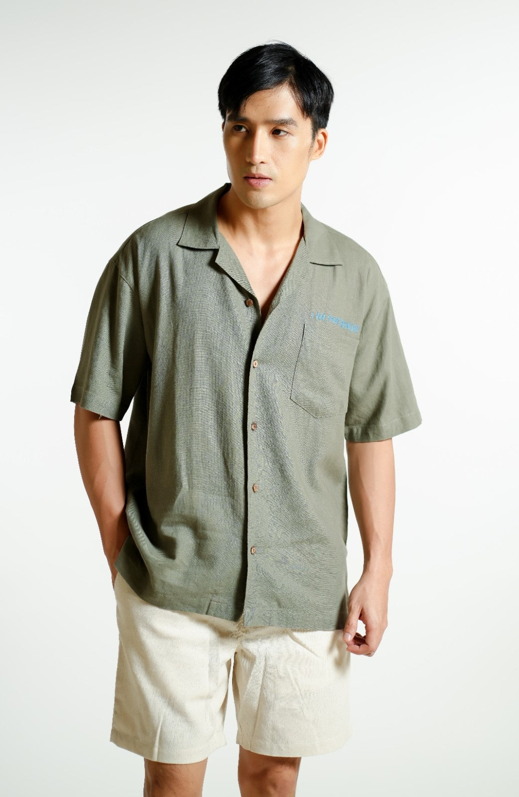 Sage Green On The Beach Open-Collar Polo