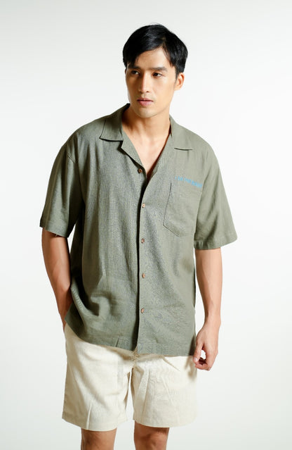 Sage Green On The Beach Open-Collar Polo