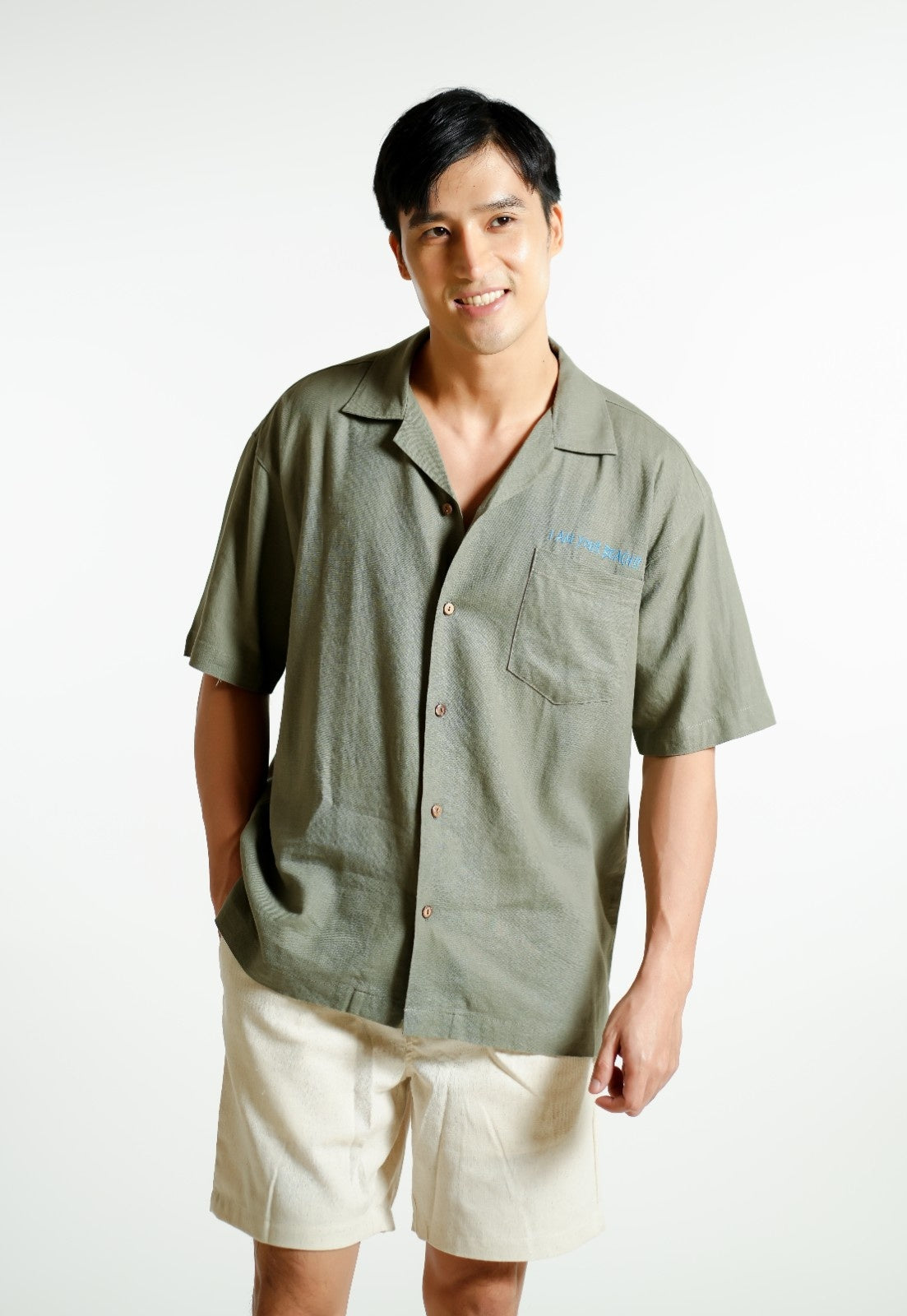 Sage Green On The Beach Open-Collar Polo