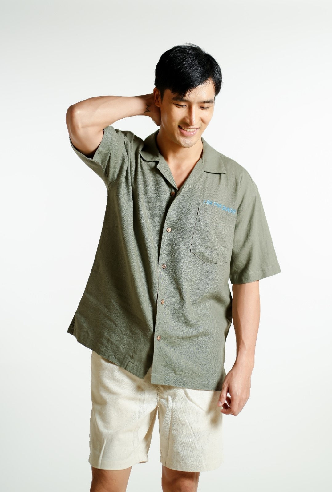 Sage Green On The Beach Open-Collar Polo