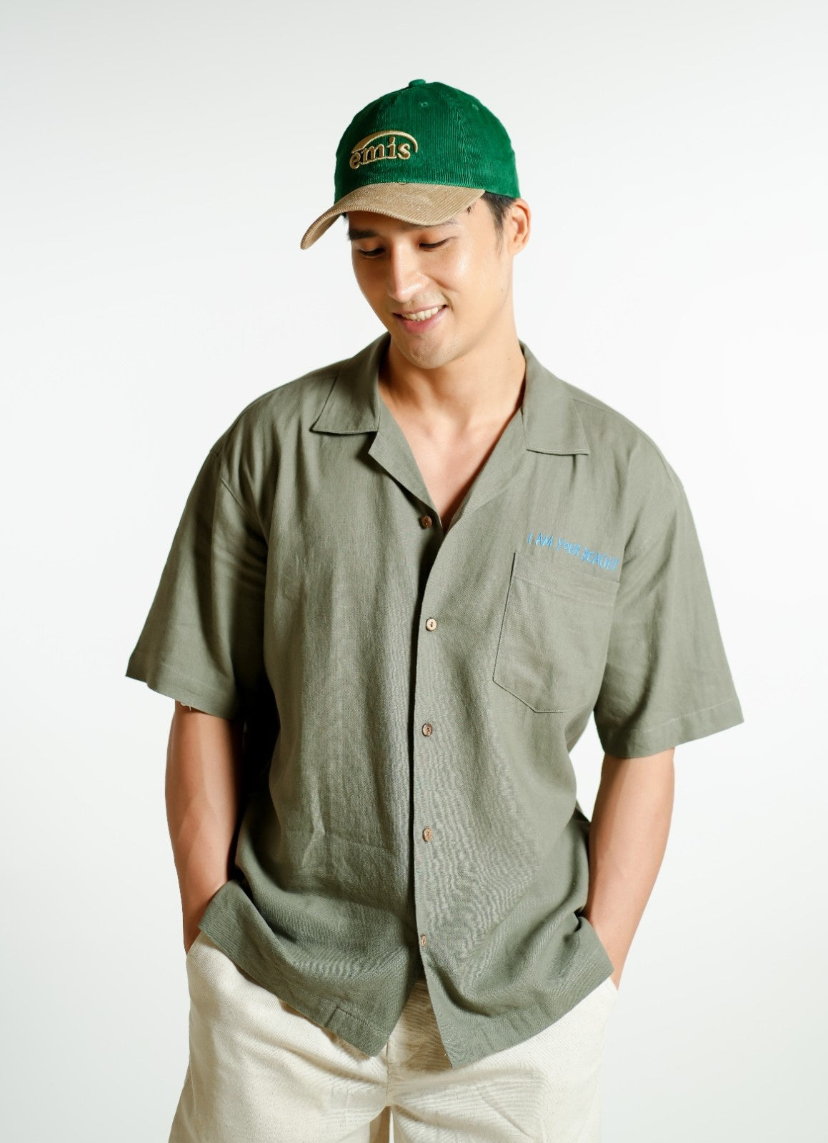 Sage Green On The Beach Open-Collar Polo