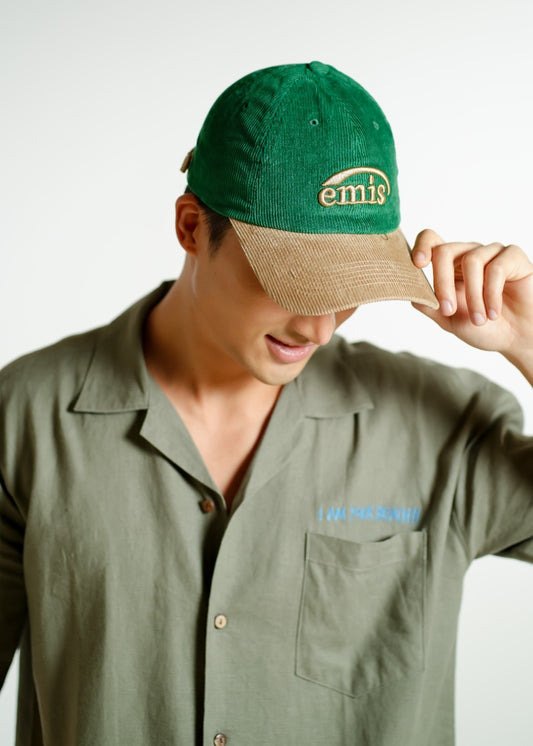Green and Tan Corduroy Emis Cap