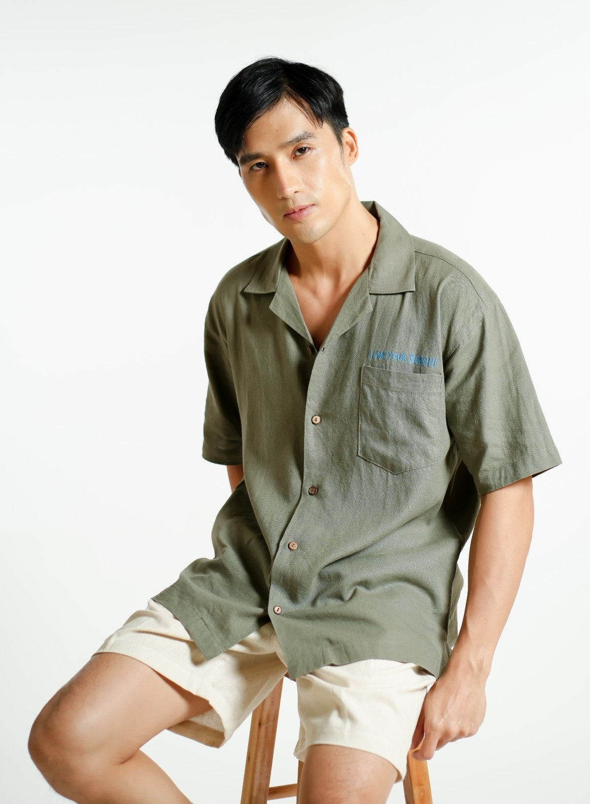 Sage Green On The Beach Open-Collar Polo