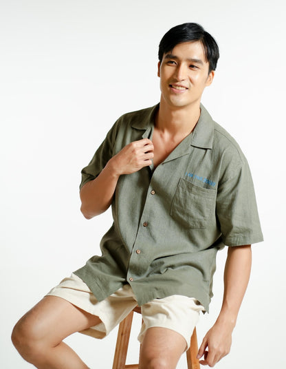 Sage Green On The Beach Open-Collar Polo