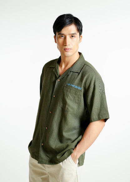 Olive Green On The Beach Open-Collar Polo