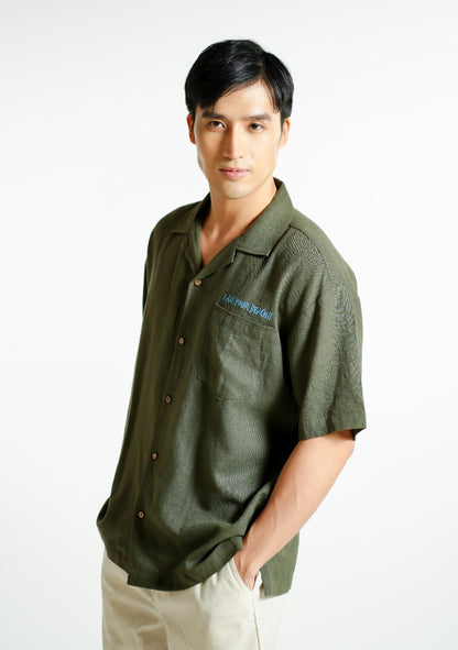 Olive Green On The Beach Open-Collar Polo