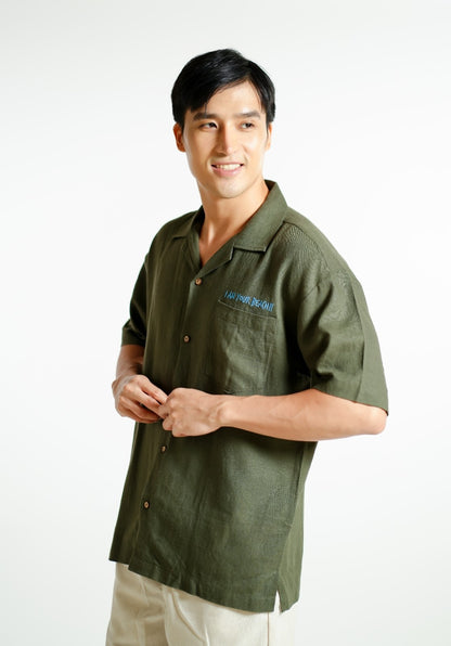 Olive Green On The Beach Open-Collar Polo