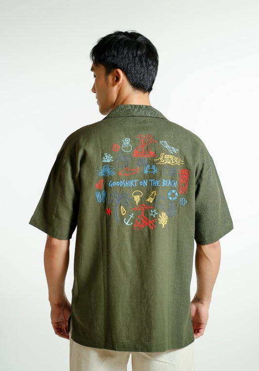 Olive Green On The Beach Open-Collar Polo