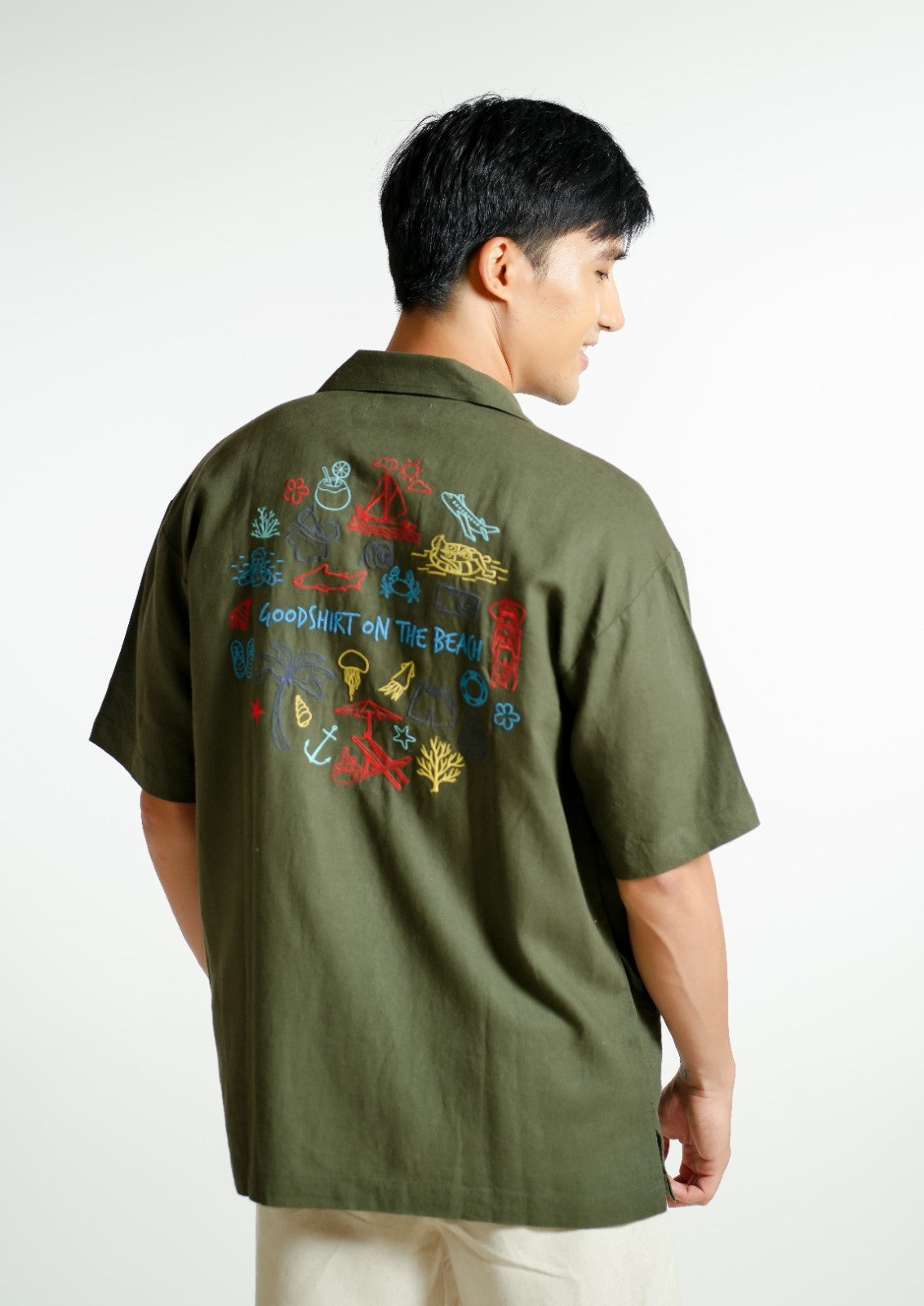 Olive Green On The Beach Open-Collar Polo