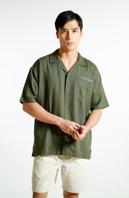 Olive Green On The Beach Open-Collar Polo