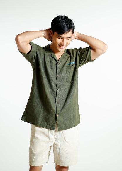 Olive Green On The Beach Open-Collar Polo