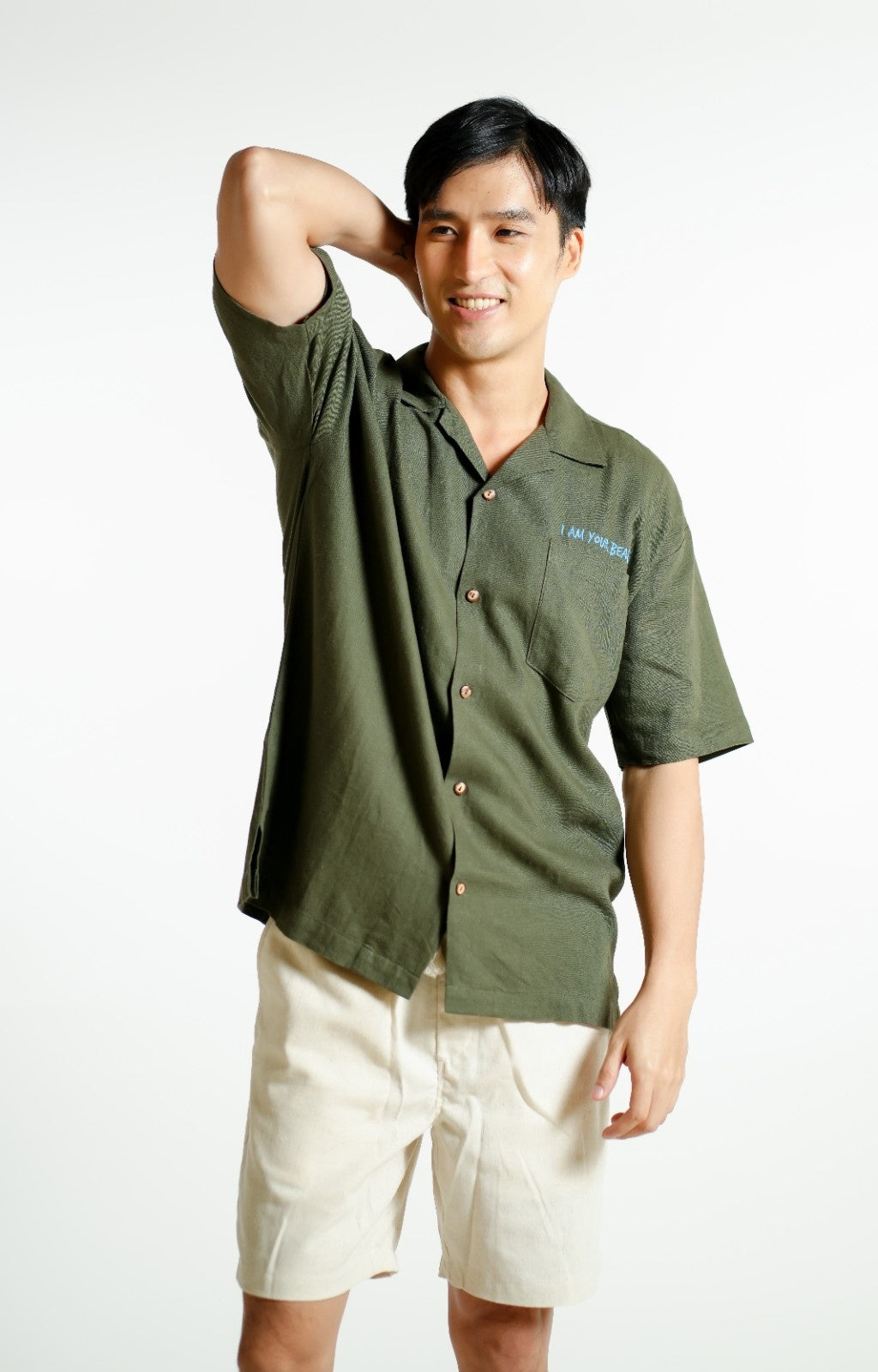 Olive Green On The Beach Open-Collar Polo