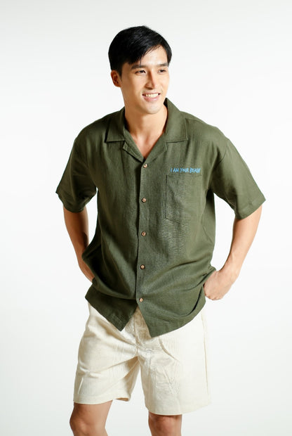 Olive Green On The Beach Open-Collar Polo