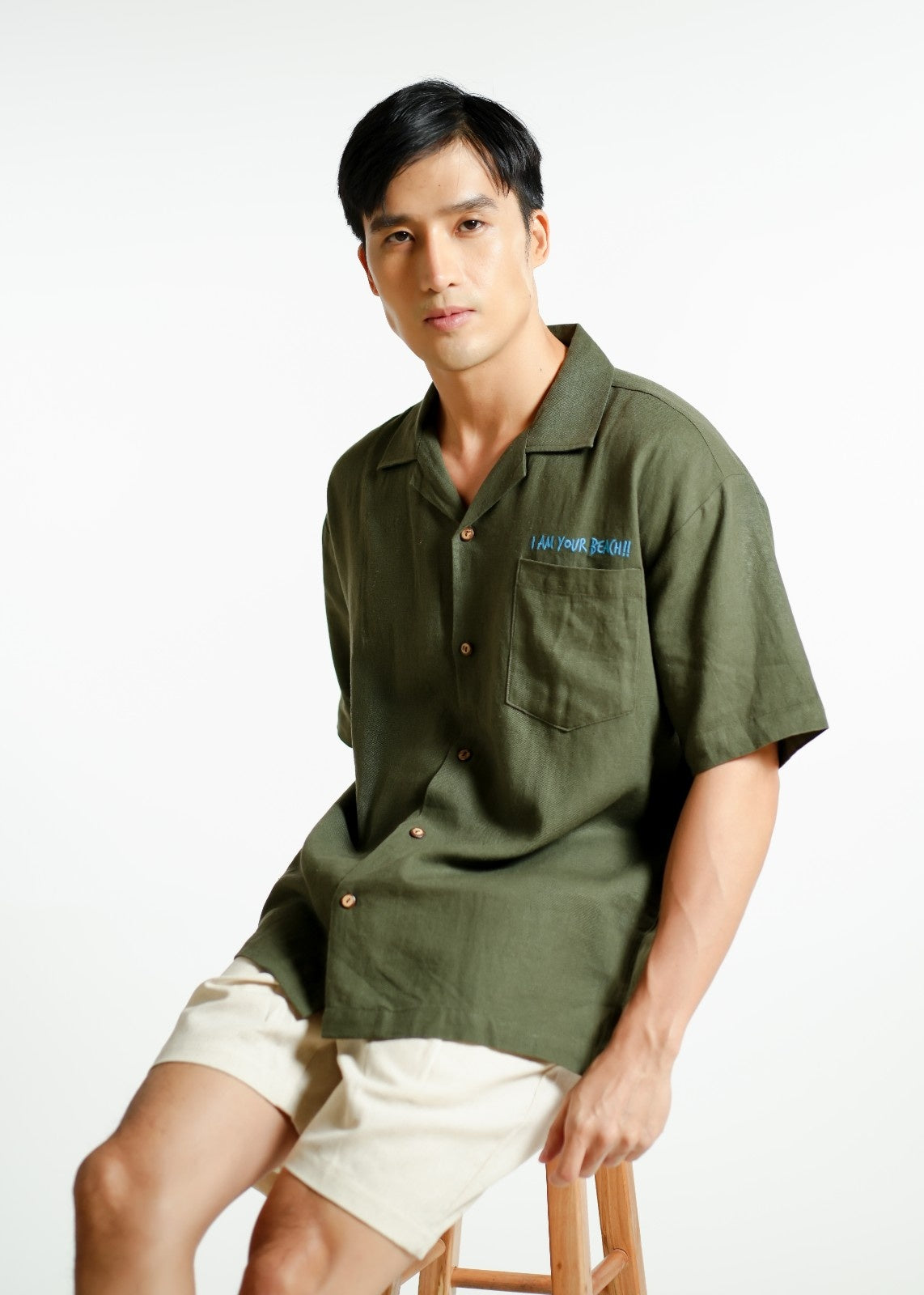Olive Green On The Beach Open-Collar Polo